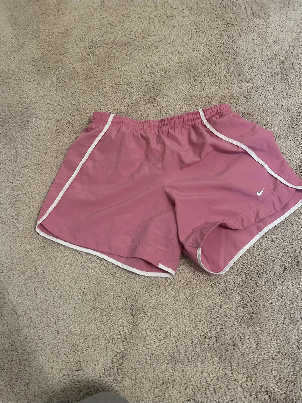 Nike Women's Rose Pink Athletic Running Shorts with White Trim